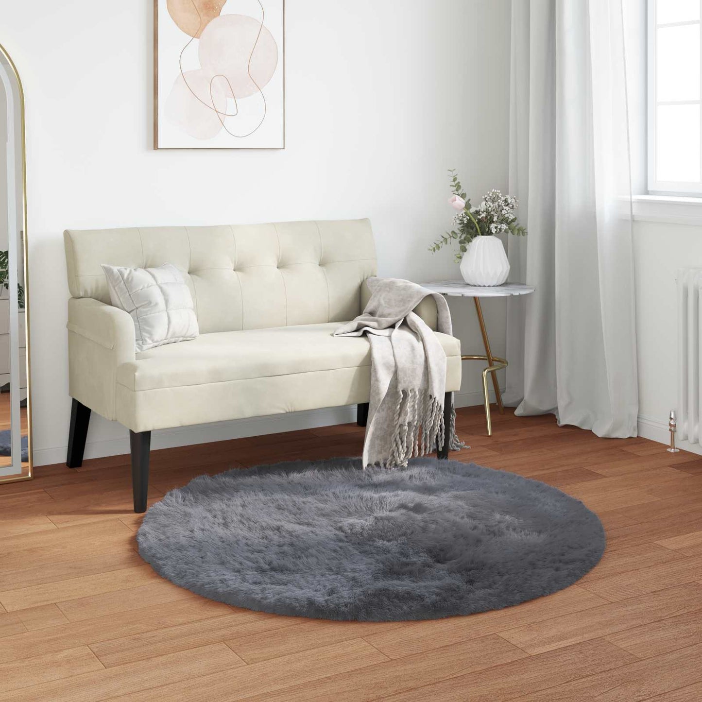 vidaXL Kunstschaffell Teppich Tafalla Anthrazit Ø 80 cm Polyester