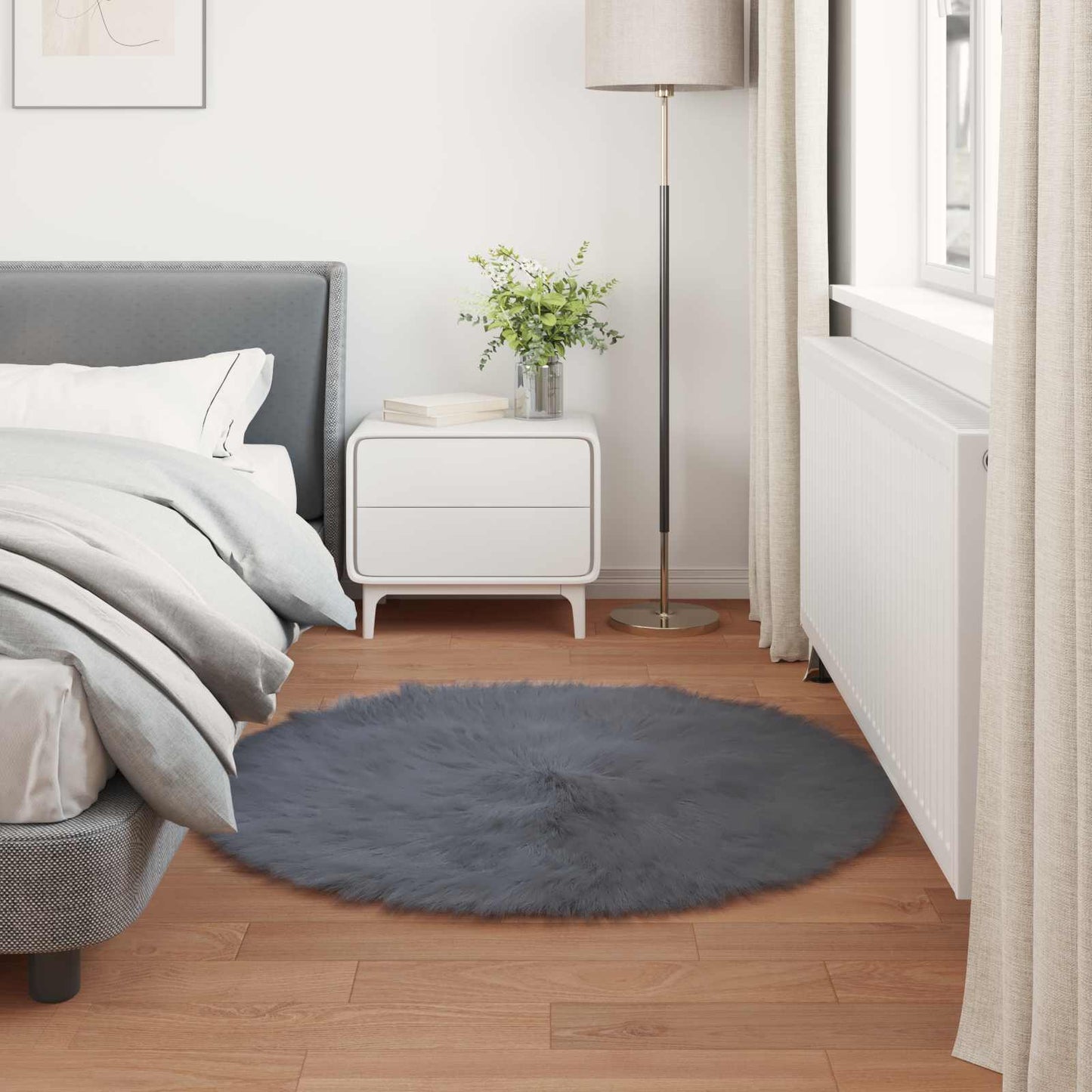 vidaXL Kunstschaffell Teppich Tafalla Anthrazit Ø 120 cm Polyester