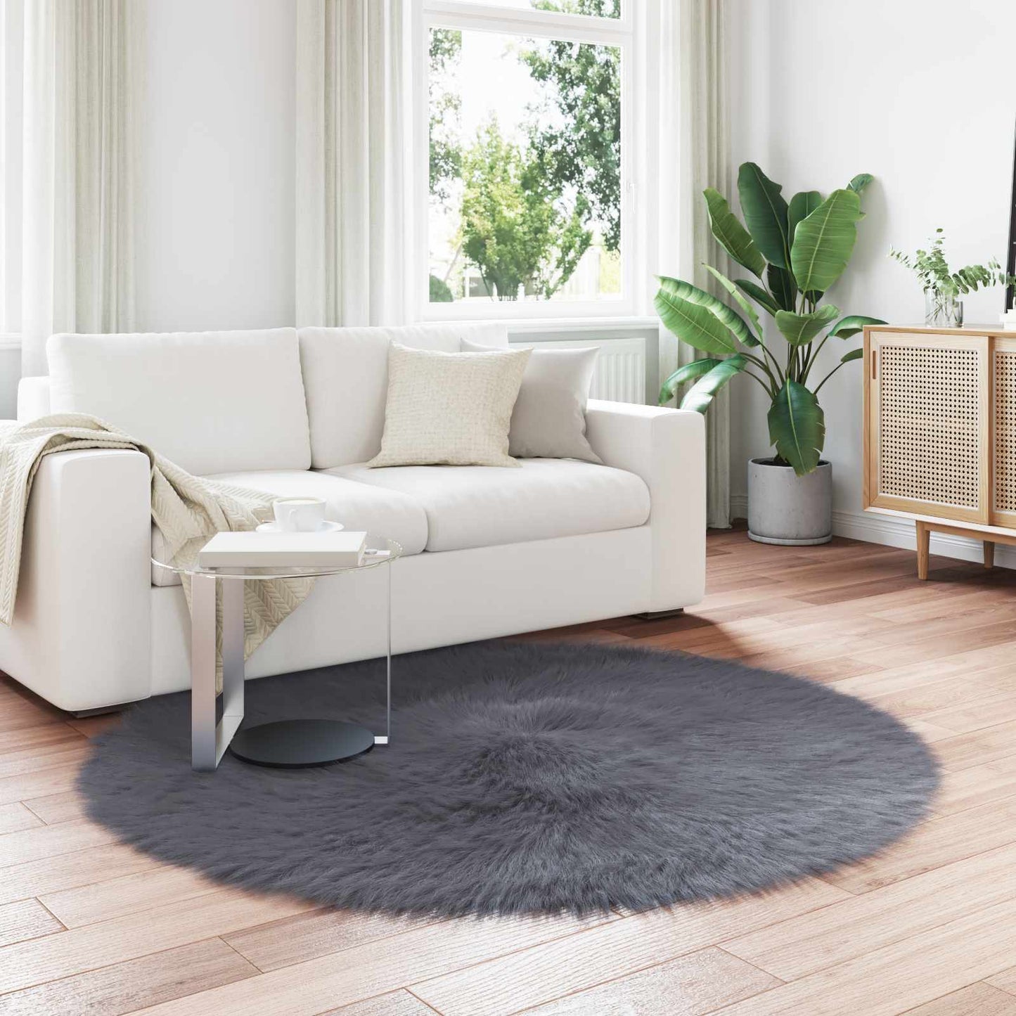vidaXL Kunstschaffell Teppich Tafalla Anthrazit Ø 160 cm Polyester