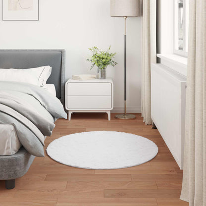 vidaXL Tapis rond Olite en fausse fourrure de lapin blanc Ø 100 cm en polyester