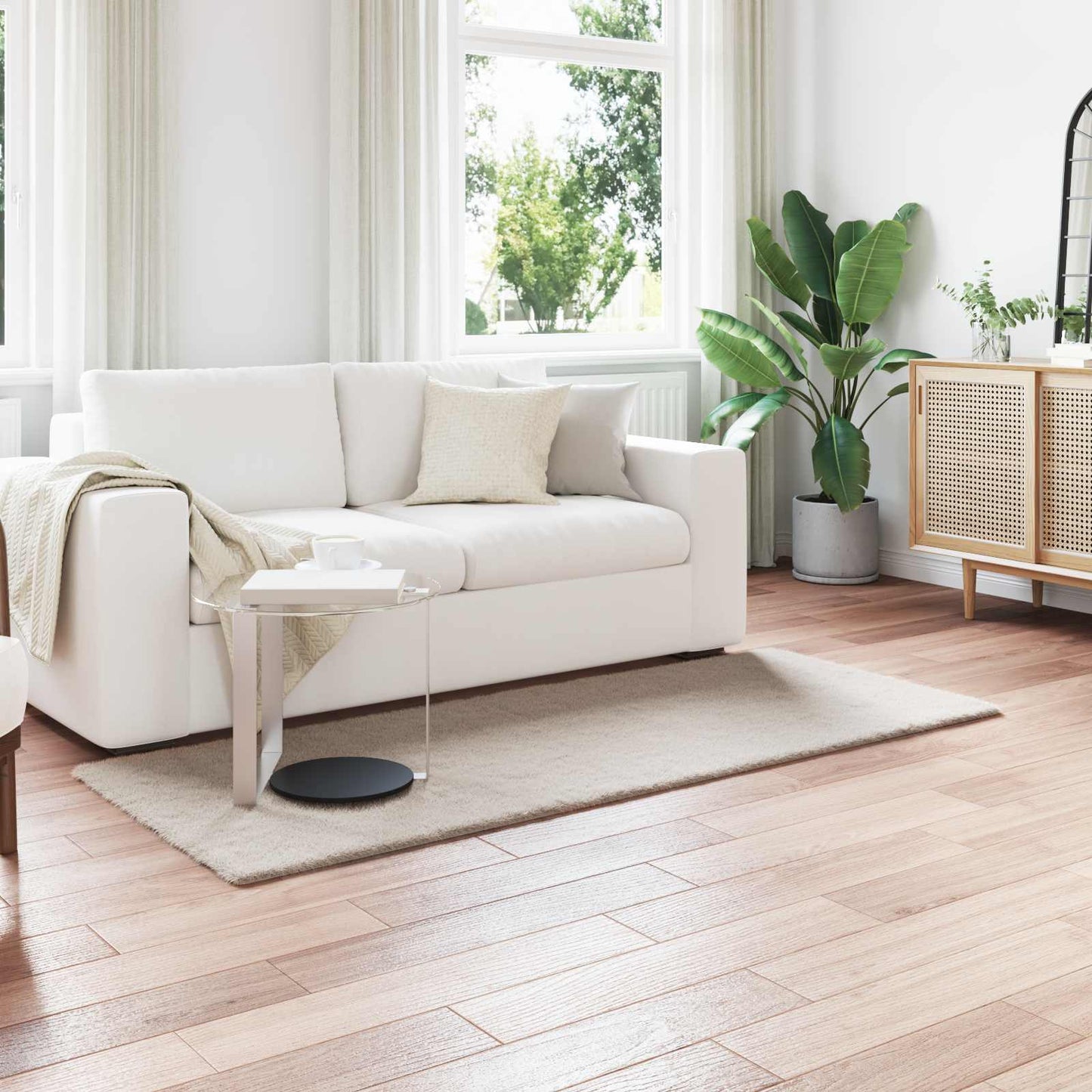 Rutschfester Kunstfellteppich Olite Beige 80 x 200 cm Polyester