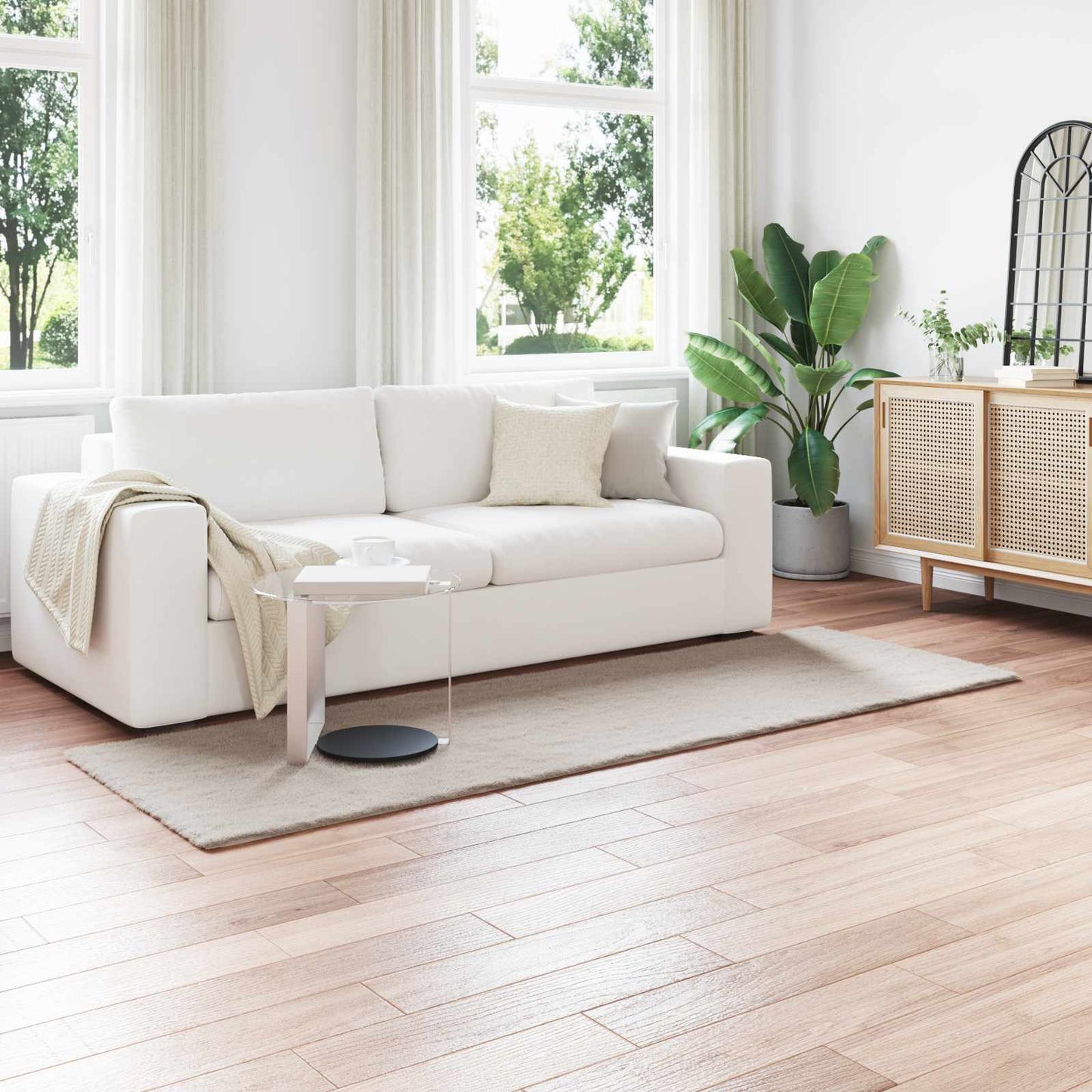 Rutschfester Kunstfellteppich Olite Beige 80 x 250 cm Polyester