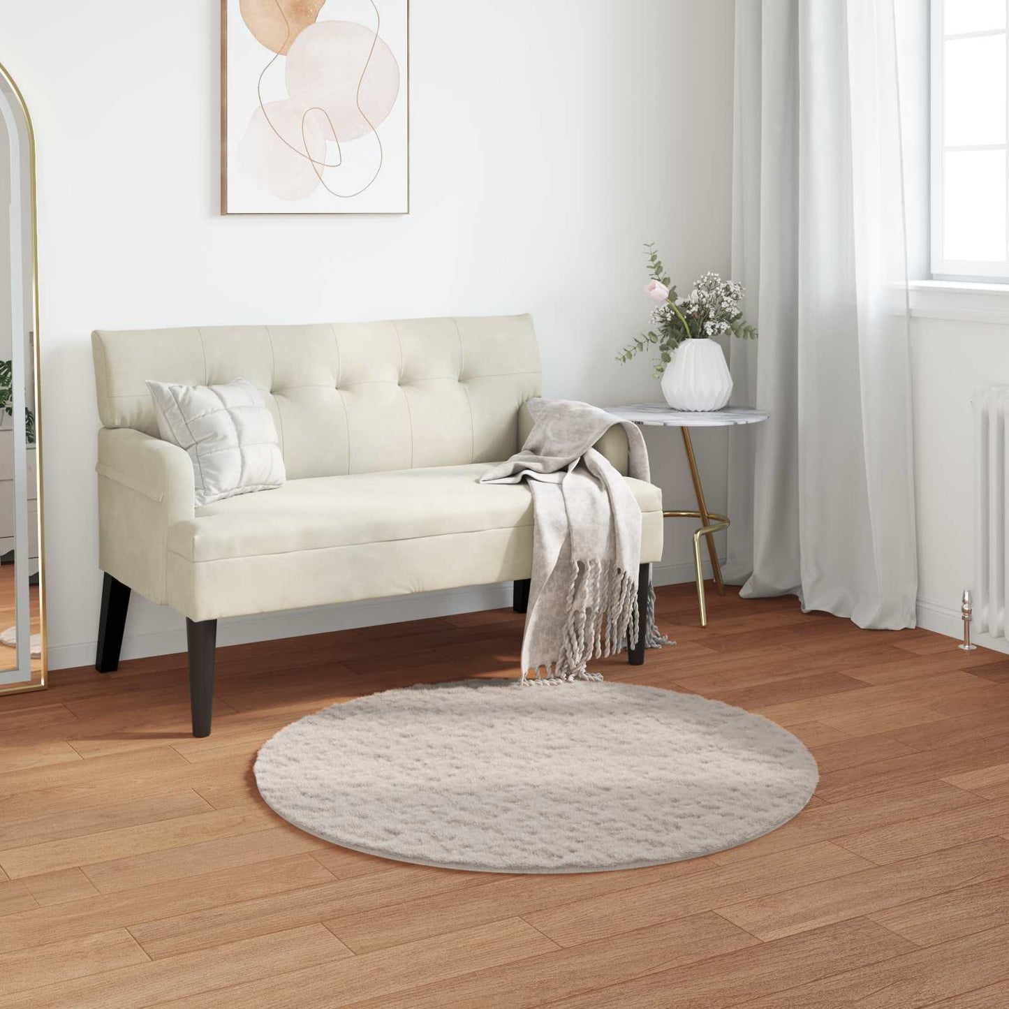 vidaXL Kunstfell Hasen Teppich Olite Beige Ø 100 cm Polyester