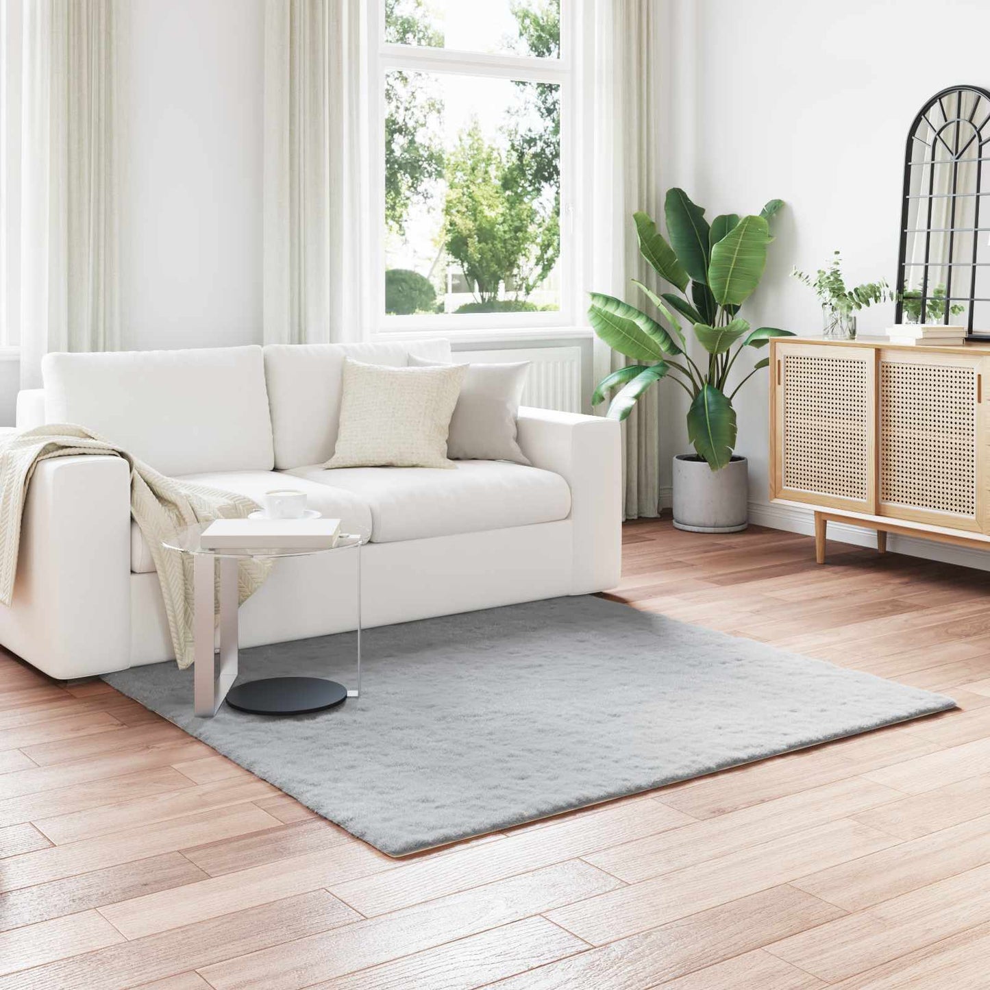 vidaXL Tapis Olite Lapin en Fausse Fourrure Gris 160 x 160 cm Polyester