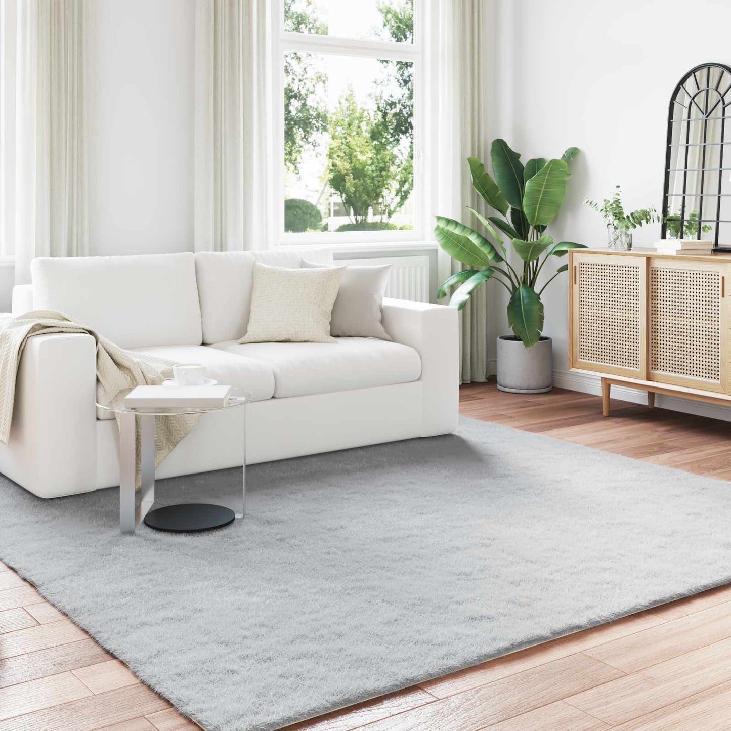 vidaXL Tapis en fausse fourrure de lapin Olite gris 240 x 240 cm polyester