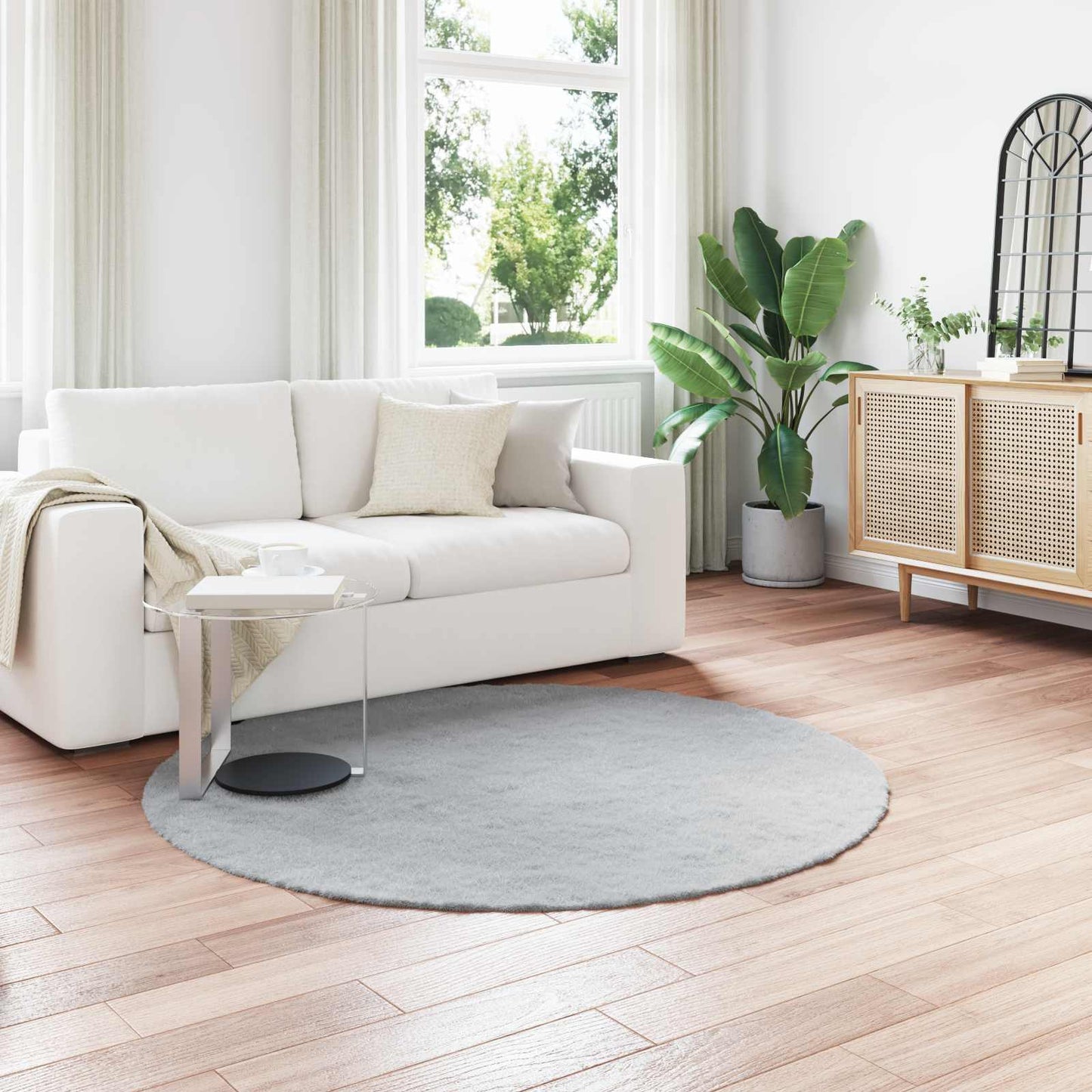 vidaXL Tapis rond Olite en fausse fourrure de lapin gris Ø 160 cm polyester