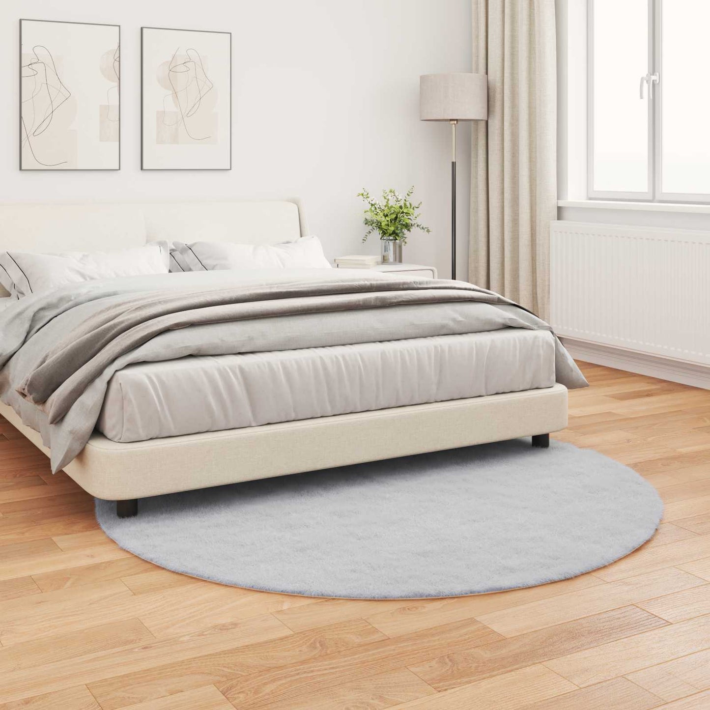 vidaXL Tapis rond Olite en fausse fourrure de lapin gris Ø 160 cm polyester