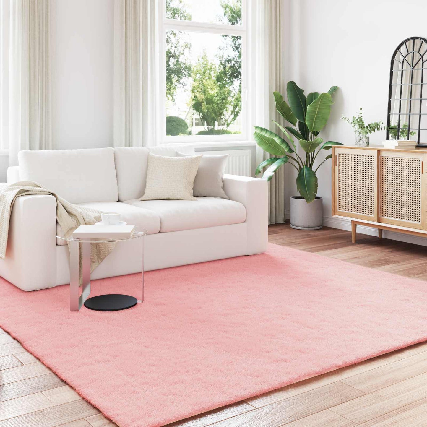 vidaXL Tapis en fausse fourrure de lapin Olite rose 200 x 200 cm polyester