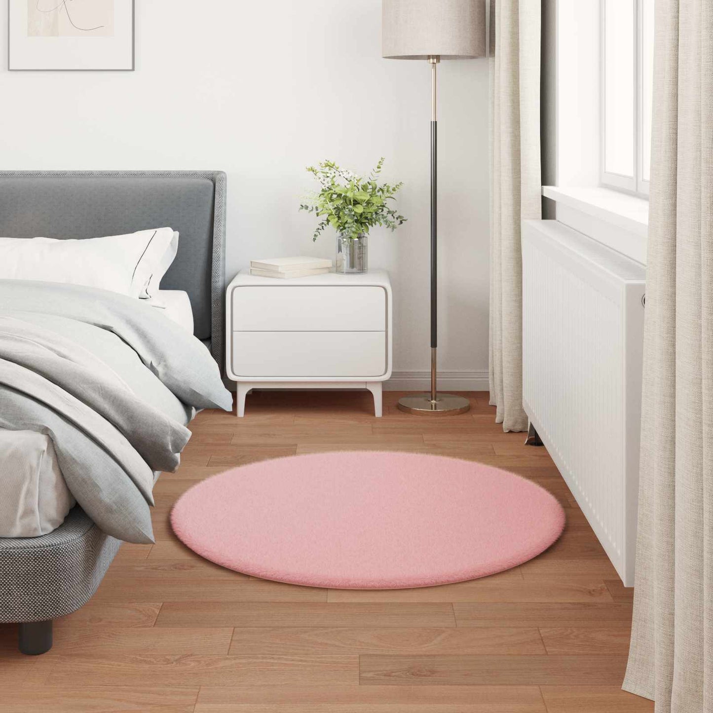 vidaXL Tapis lapin en fausse fourrure Olite Rose Ø 120 cm Polyester