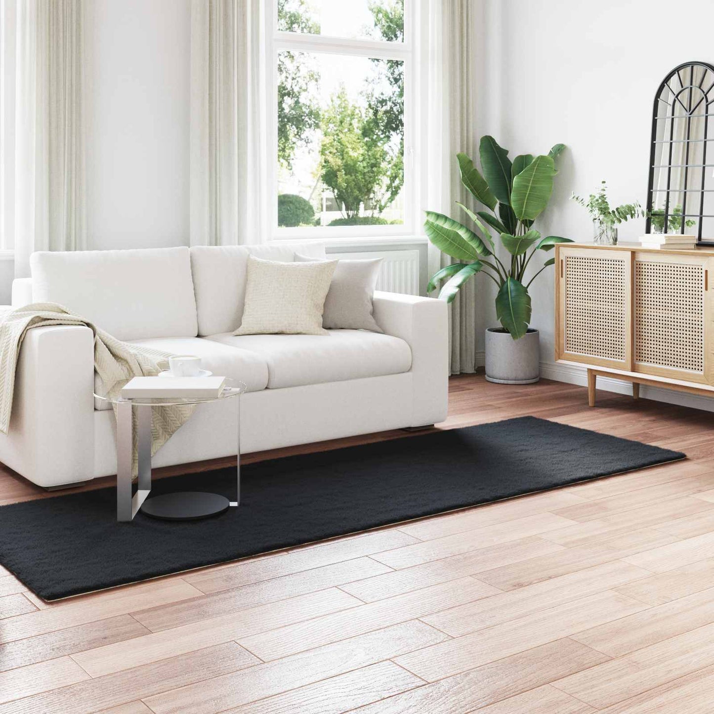 Rutschfester Kunstfellteppich Olite Schwarz 80 x 250 cm