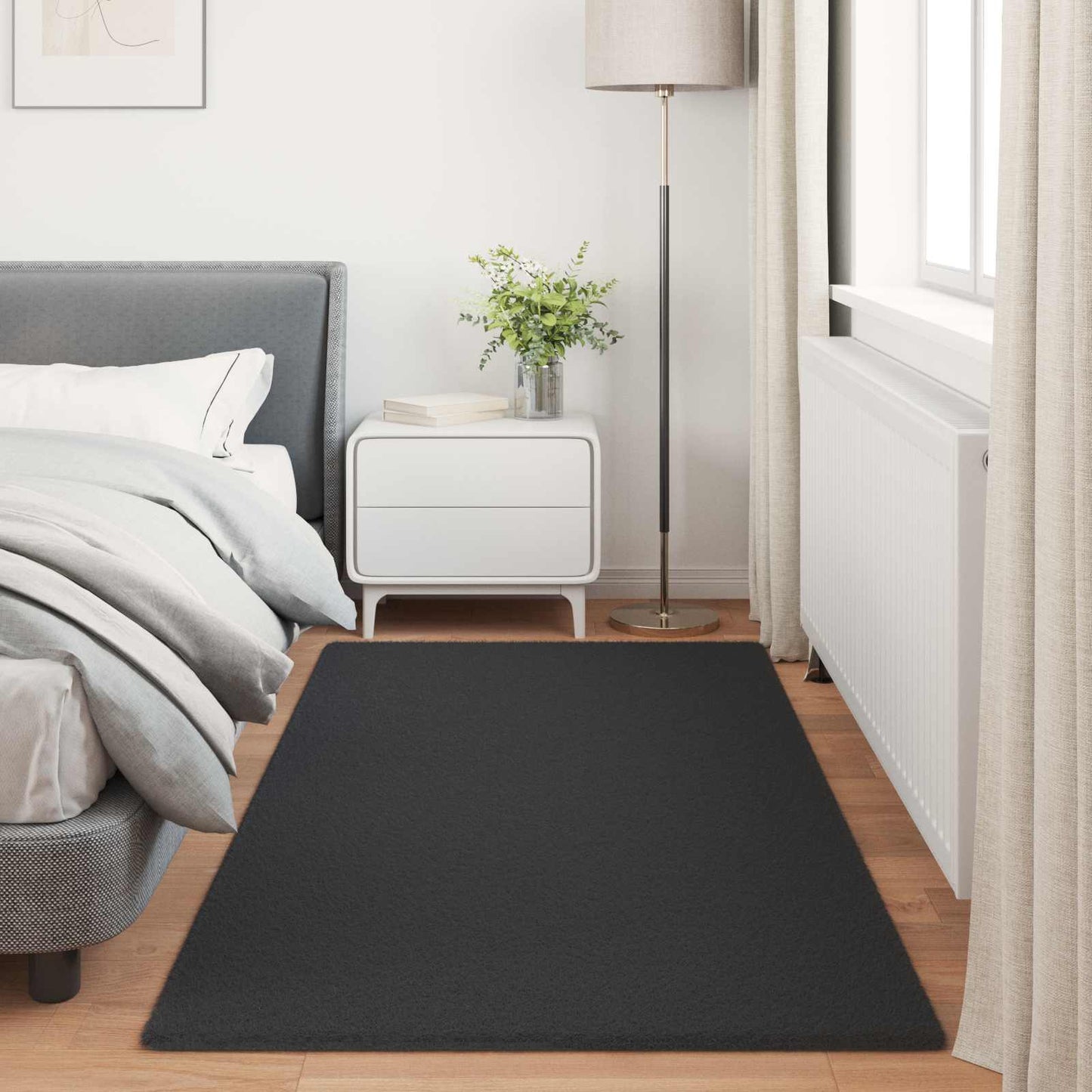 vidaXL Kunstfell Hasen Teppich Olite Schwarz 100 x 200 cm Polyester
