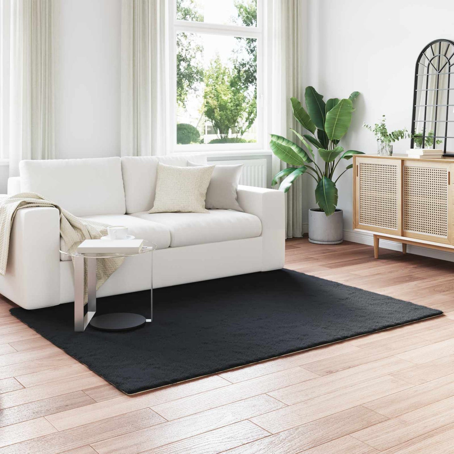 Rutschfester Kunstfellteppich Olite Schwarz 140 x 200 cm