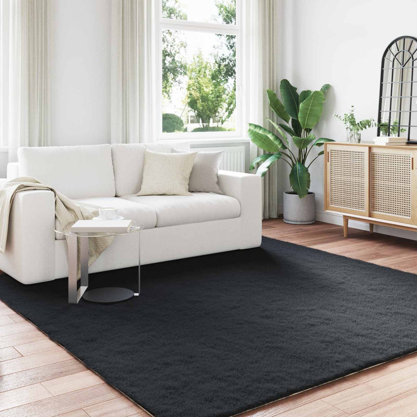 vidaXL Kunstfell Hasen Teppich Olite Schwarz 240 x 240 cm Polyester