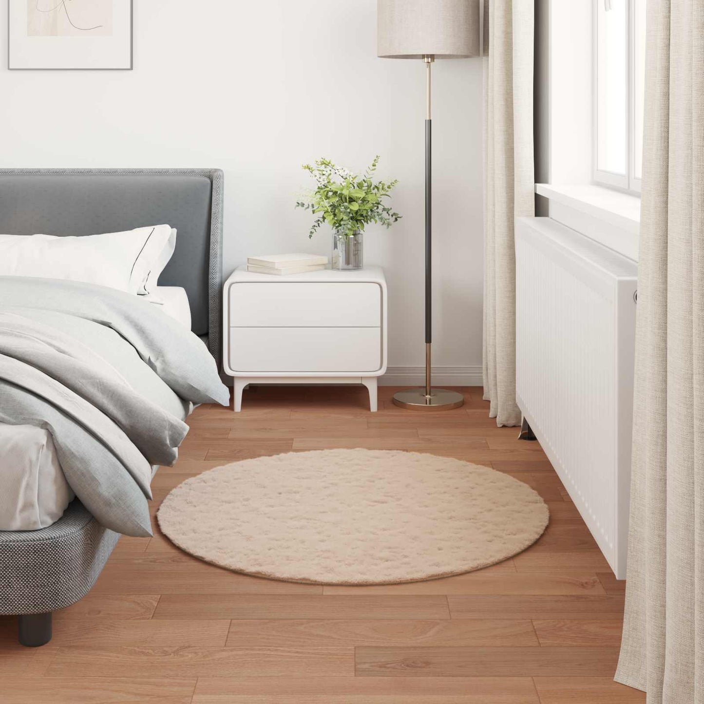 vidaXL Kunstfell Hasen Teppich Olite Taupe Ø 120 cm Polyester