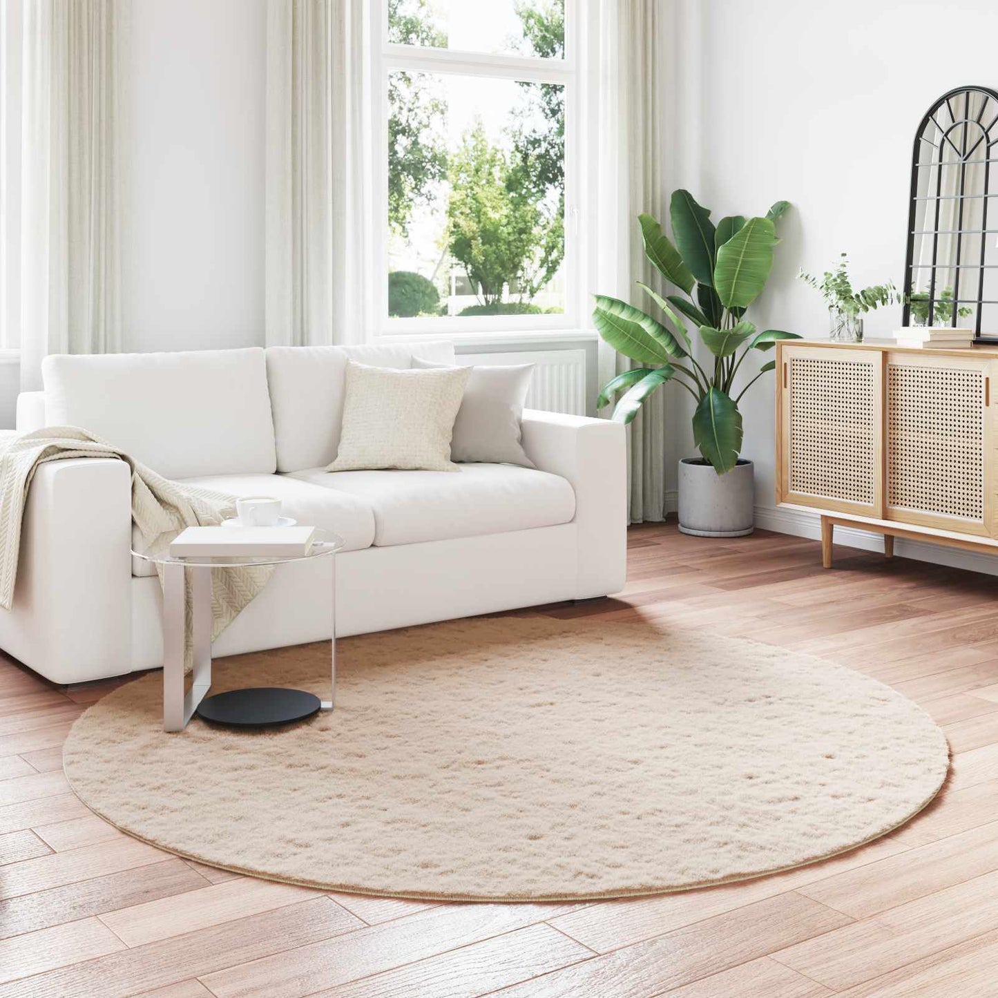 vidaXL Kunstfell Hasen Teppich Olite Taupe Ø 160 cm Polyester