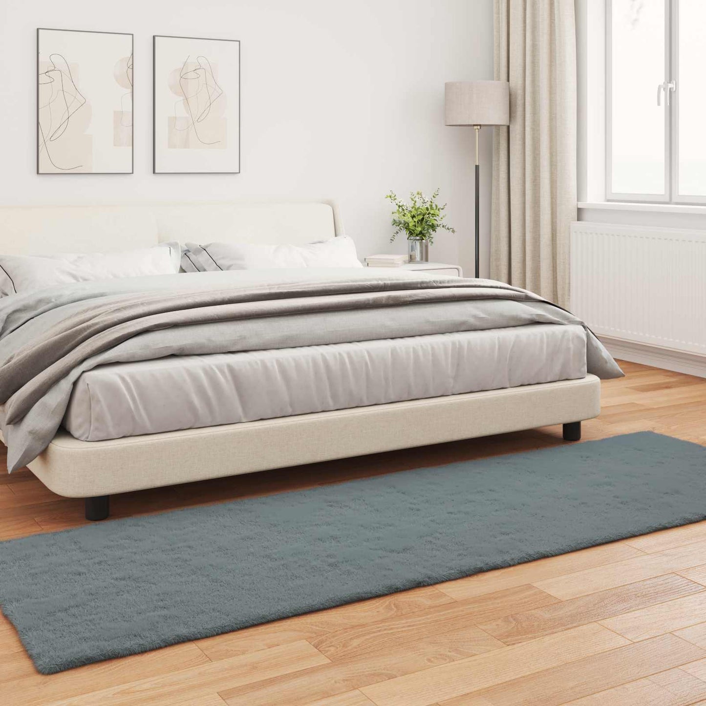 Rutschfester Kunstfellteppich Olite Anthrazit 80 x 250 cm