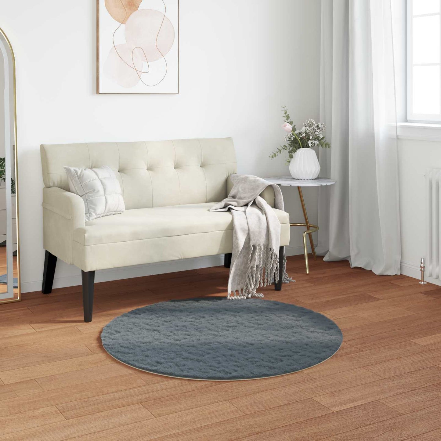 vidaXL Kunstfell Hasen Teppich Olite Anthrazit Ø 120 cm Polyester