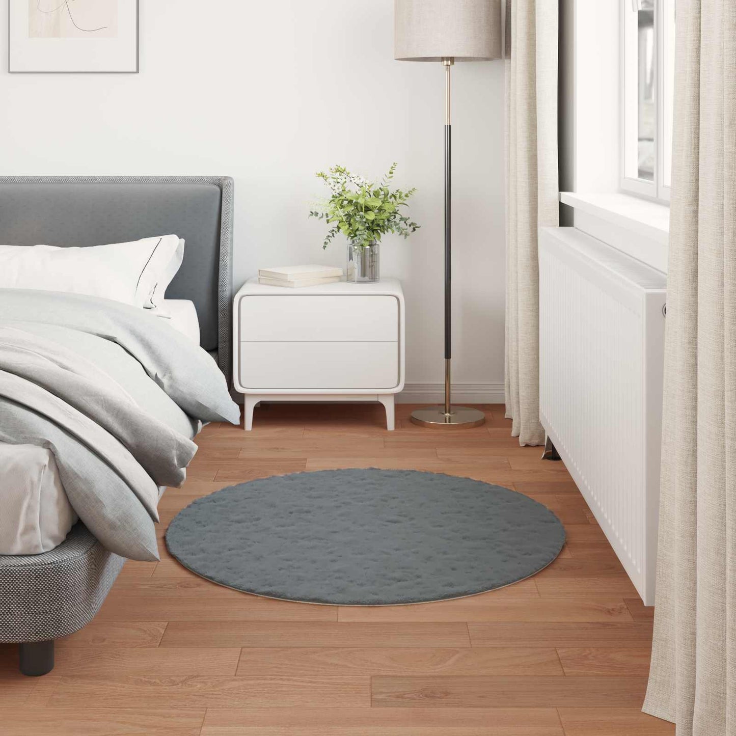 vidaXL Kunstfell Hasen Teppich Olite Anthrazit Ø 120 cm Polyester