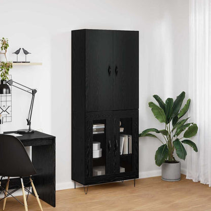vidaXL Highboard 2 pcs Schwarz Eichen-Optik Ingenieurholz und Glas
