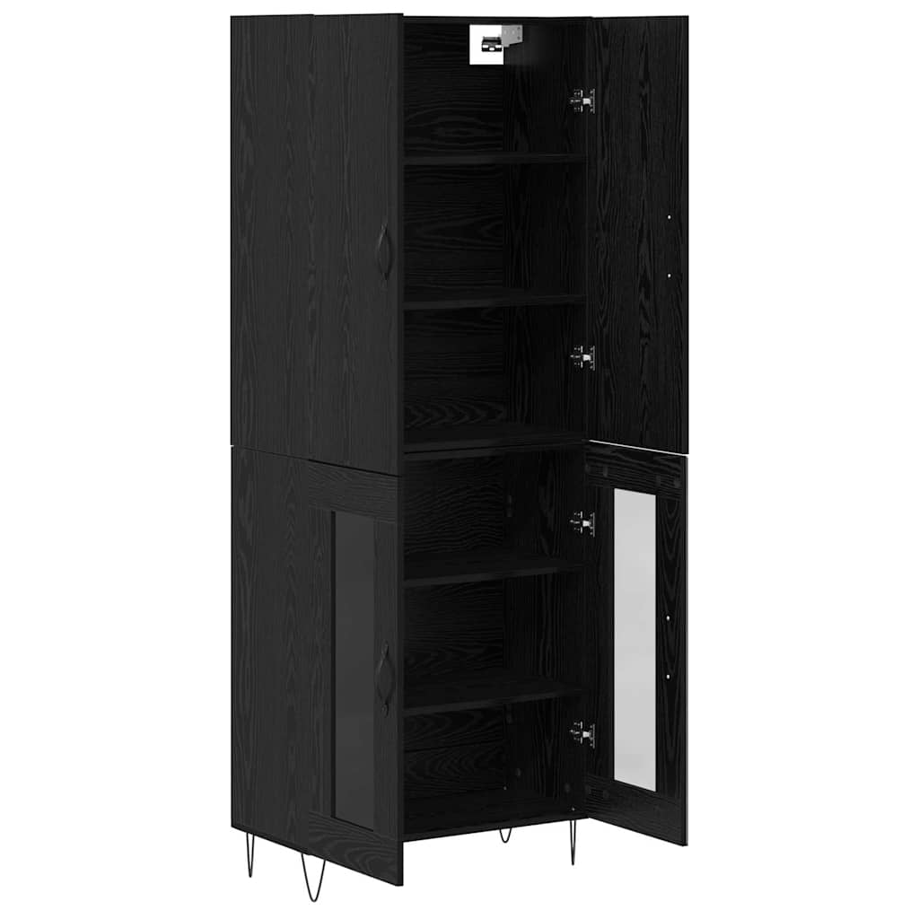 vidaXL Highboard 2 pcs Schwarz Eichen-Optik Ingenieurholz und Glas
