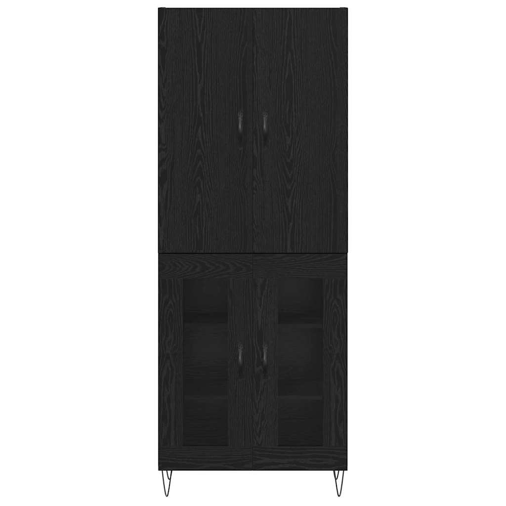 vidaXL Highboard 2 pcs Schwarz Eichen-Optik Ingenieurholz und Glas