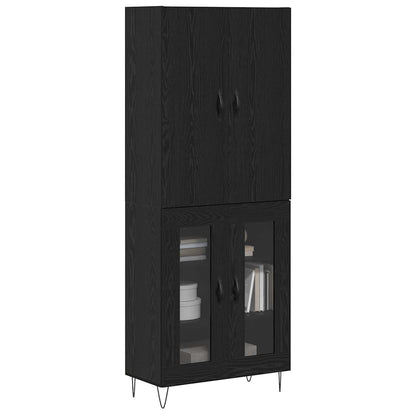 vidaXL Highboard 2 pcs Schwarz Eichen-Optik Ingenieurholz und Glas