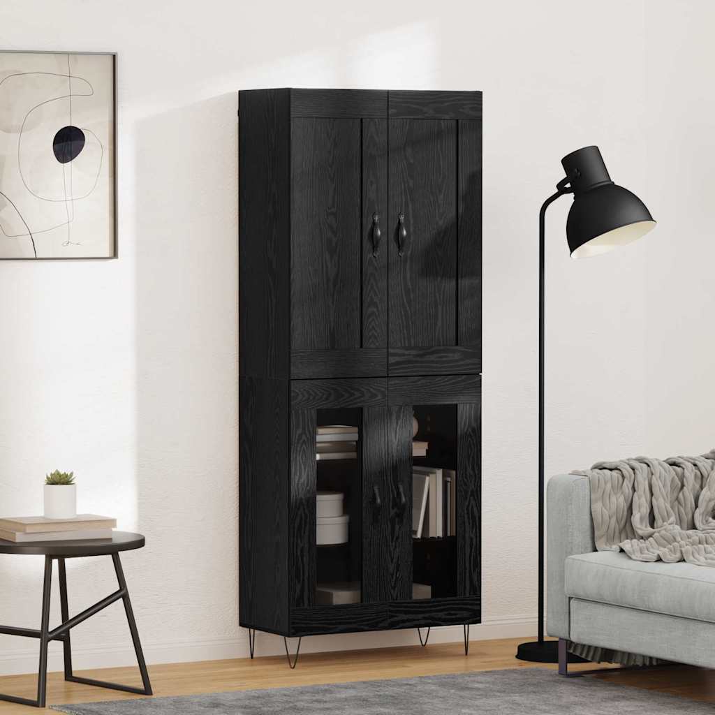vidaXL Buffet haut noir aspect chêne 69,5 x 34 x 180 cm Bois d'ingénierie