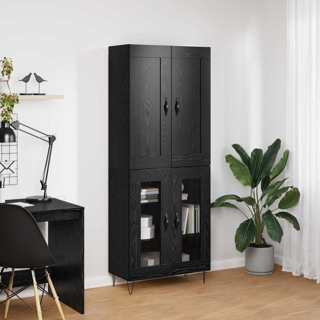 vidaXL Buffet haut noir aspect chêne 69,5 x 34 x 180 cm Bois d'ingénierie
