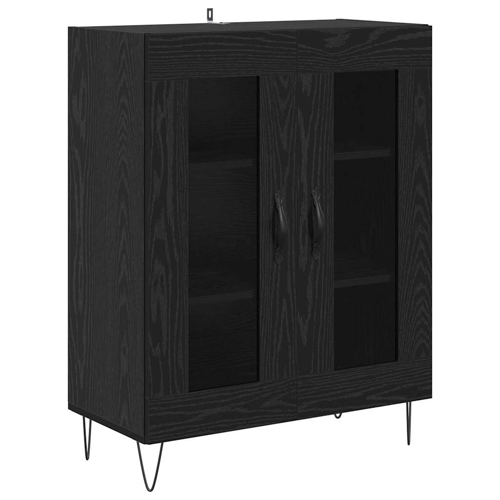 vidaXL Buffet haut noir aspect chêne 69,5 x 34 x 180 cm Bois d'ingénierie