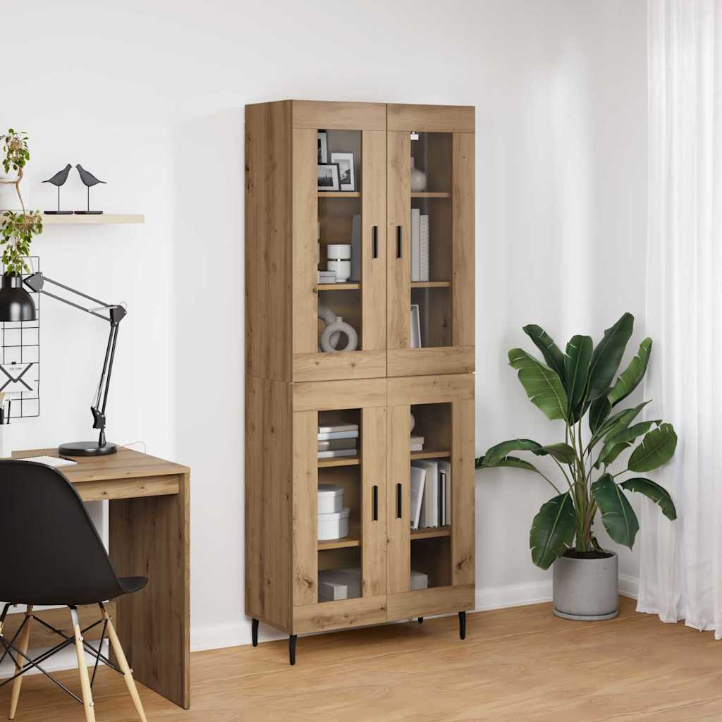 Highboard 2 pcs Artisan-Eiche Engineered Wood und Glas