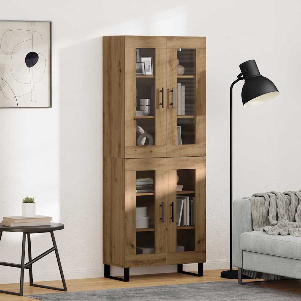 vidaXL Highboard 2 pcs Artisan-Eiche Engineered Wood und Glas