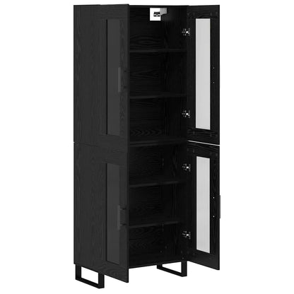 vidaXL Highboard 2 pcs Schwarz Eichen-Optik Engineered Wood und Glas