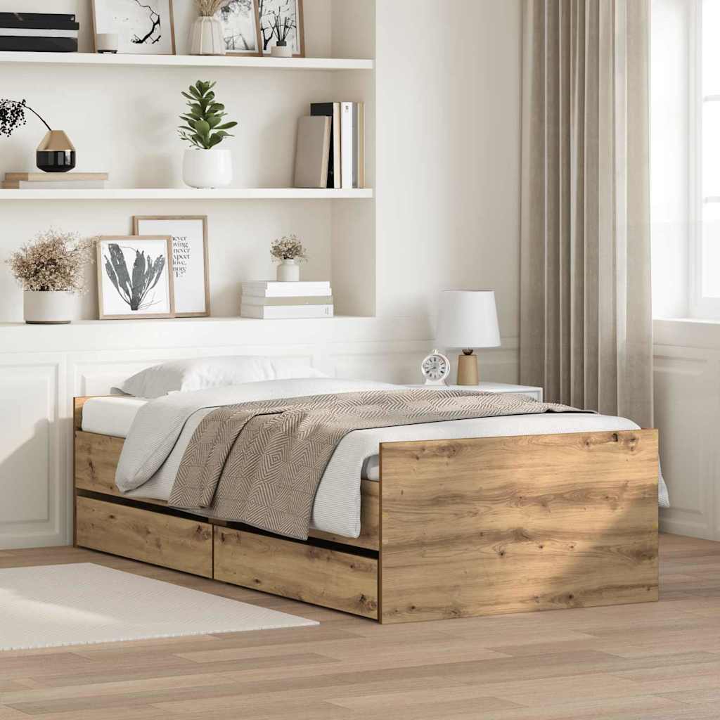 vidaXL Bettrahmen Artisan-Eiche 90 x 200 cm Massives Kiefernholz