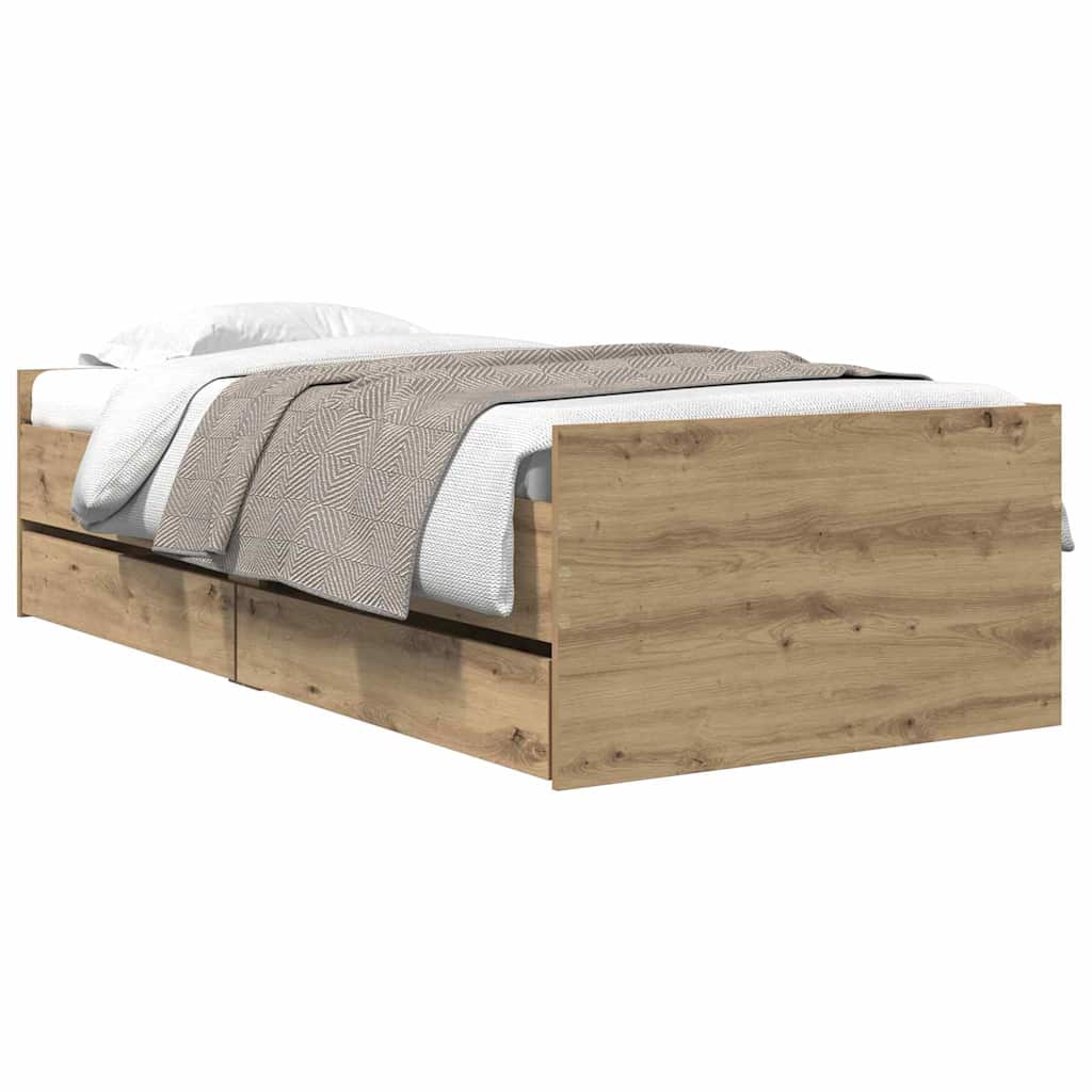 vidaXL Bettrahmen Artisan-Eiche 90 x 200 cm Massives Kiefernholz