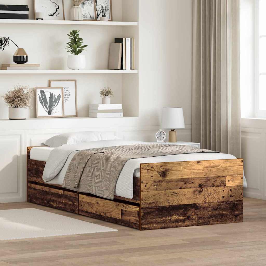vidaXL Bettrahmen Altholz 90 x 190 cm Massives Kiefernholz