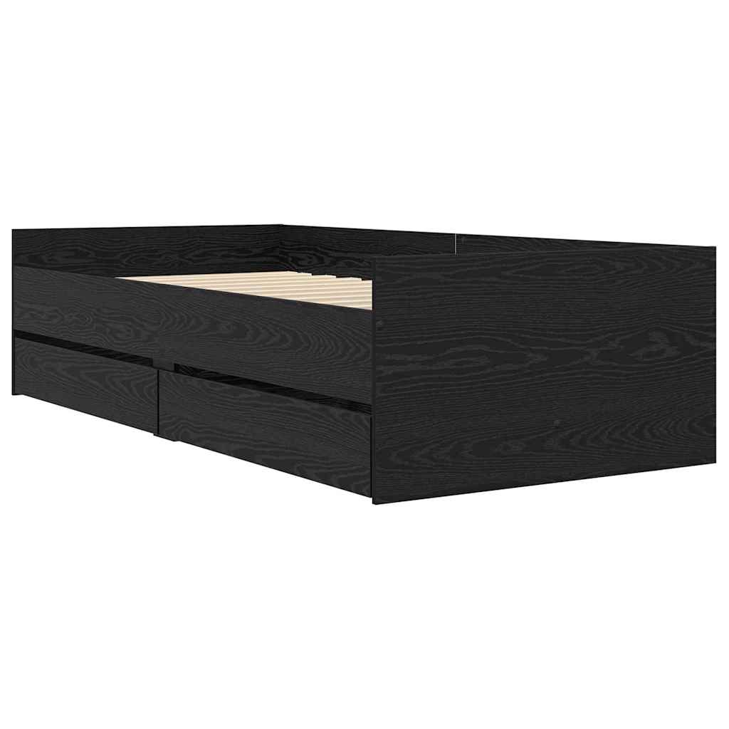 Bettrahmen mit Schubladen Schwarz Eichen-Optik 90 x 190 cm
