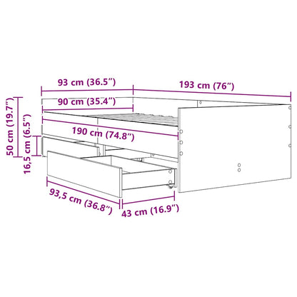 Bettrahmen mit Schubladen Schwarz Eichen-Optik 90 x 190 cm