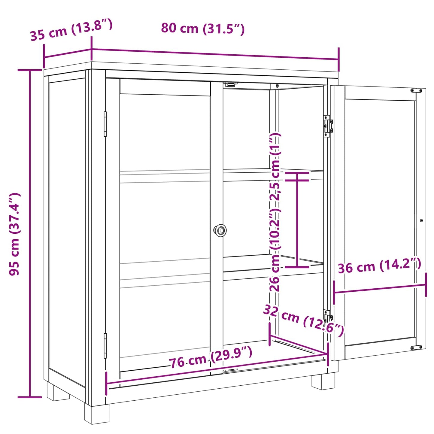 vidaXL Schrank mit Regal mit Tür Braun 80 x 35 x 95 cm Holzwerkstoff