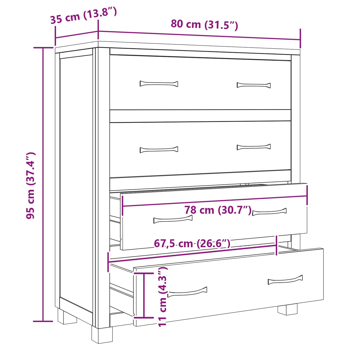 Schrank mit Schubladen mit Speicher Braun Holzwerkstoff