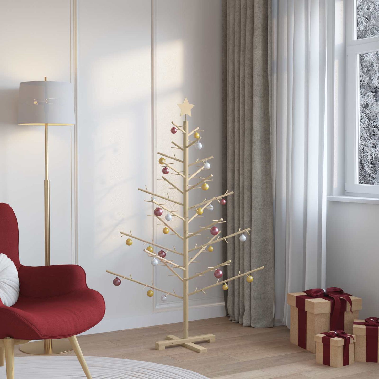 vidaXL Holz Weihnachtsbaum mit Ständer Natur 150 cm Massivholz Kiefer