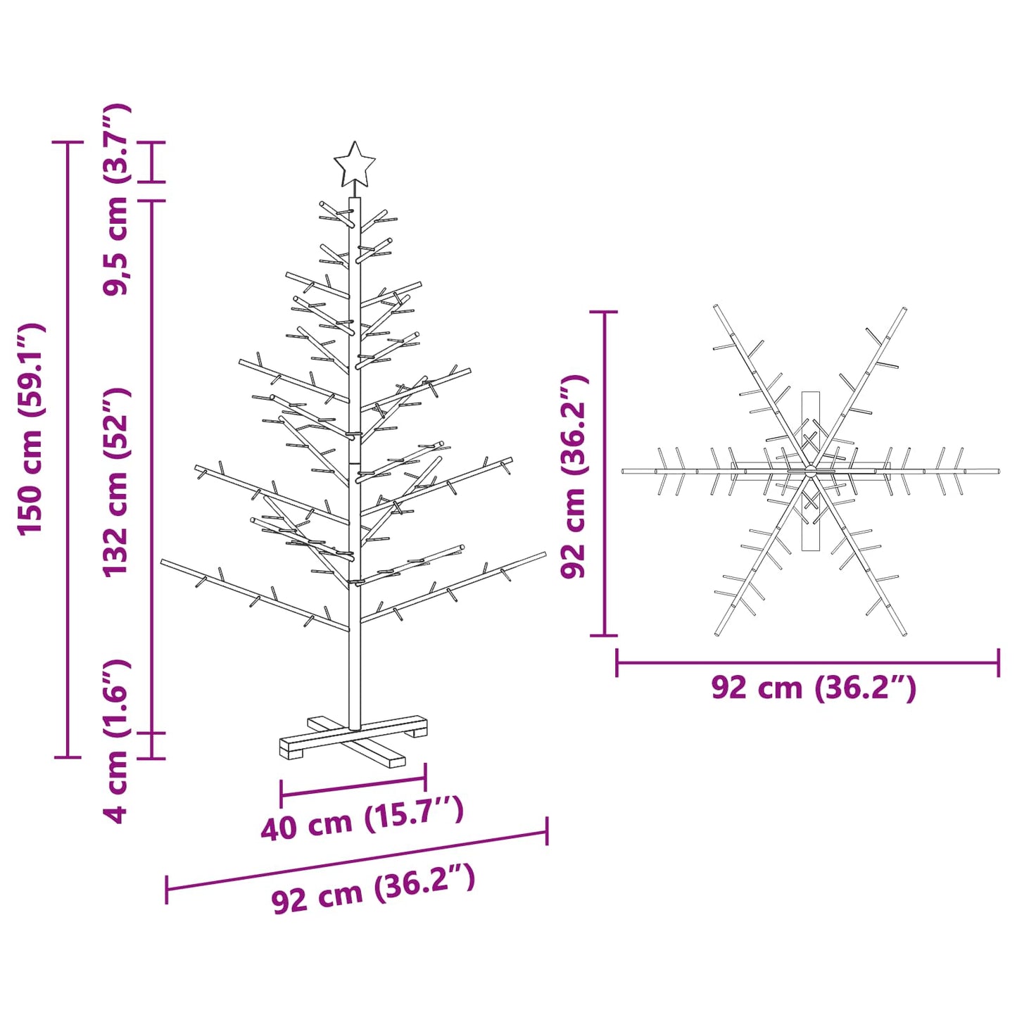 vidaXL Holz Weihnachtsbaum mit Ständer Natur 150 cm Massivholz Kiefer
