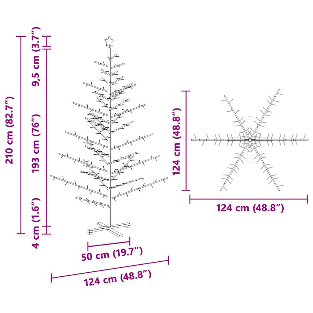 vidaXL Holz Weihnachtsbaum mit Ständer Natur 210 cm Massivholz Kiefer