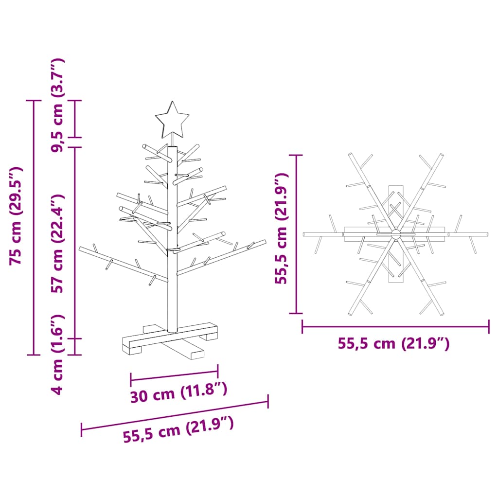vidaXL Holz Weihnachtsbaum mit Ständer Braun 75 cm Massivholz Kiefer