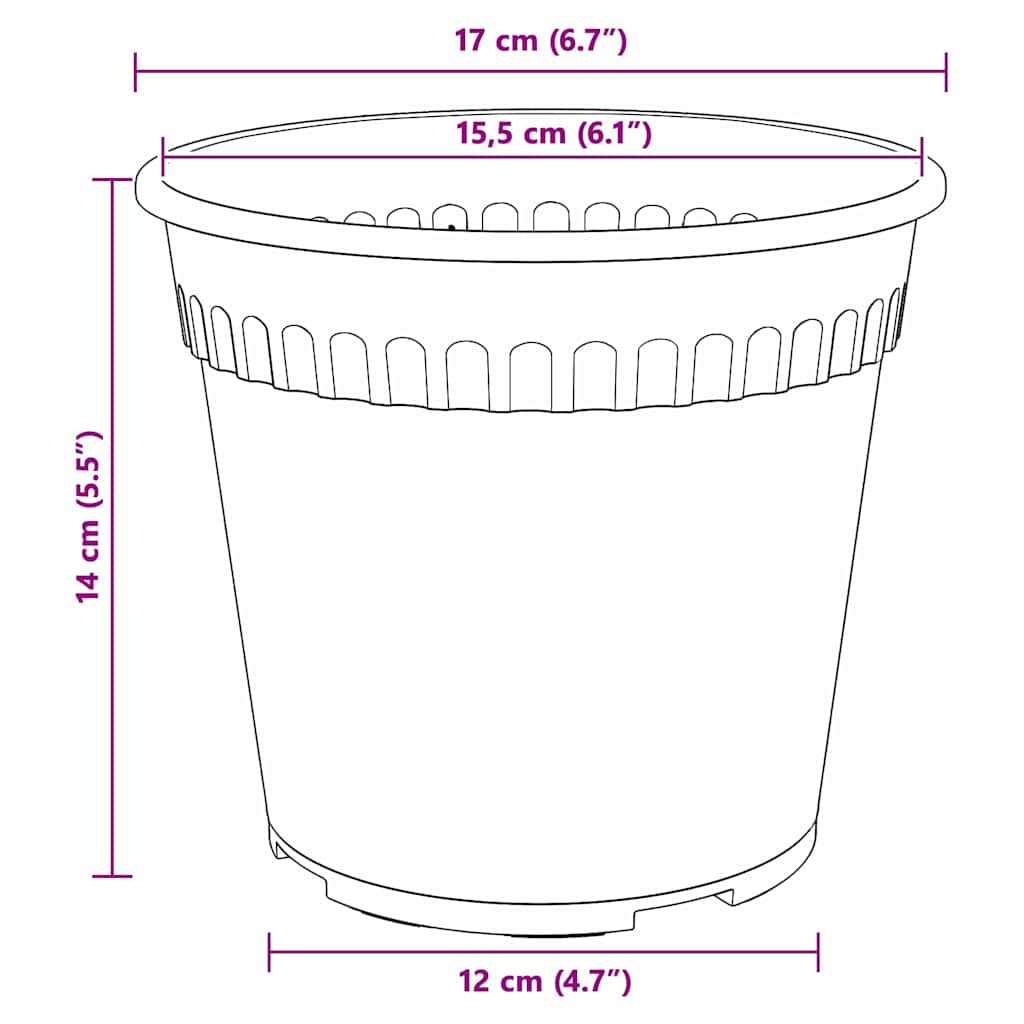 Runder Blumentopf 6 pcs Ziegelrot Ø 17 x 14 cm Kunststoff