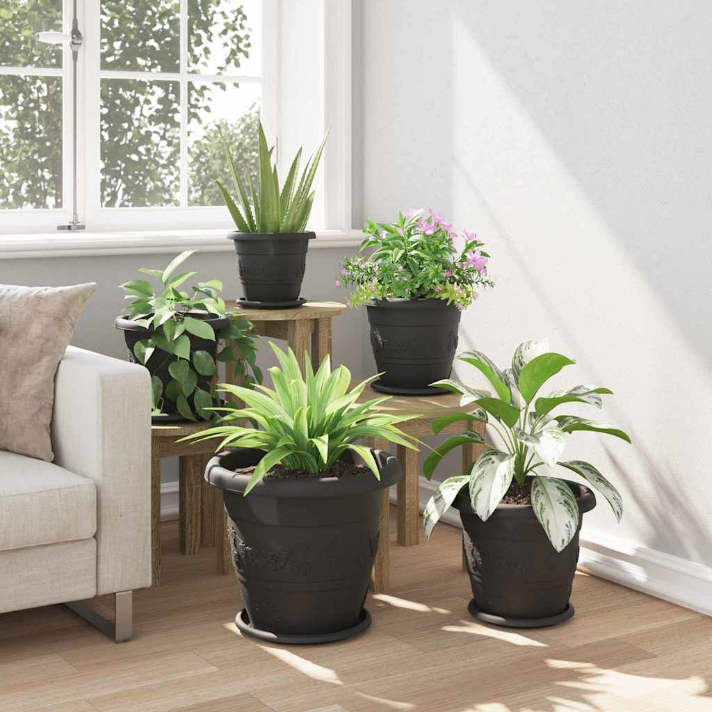 vidaXL Runde Blumenplatte 6 pcs Schwarz Ø 14 x 2 cm Kunststoff
