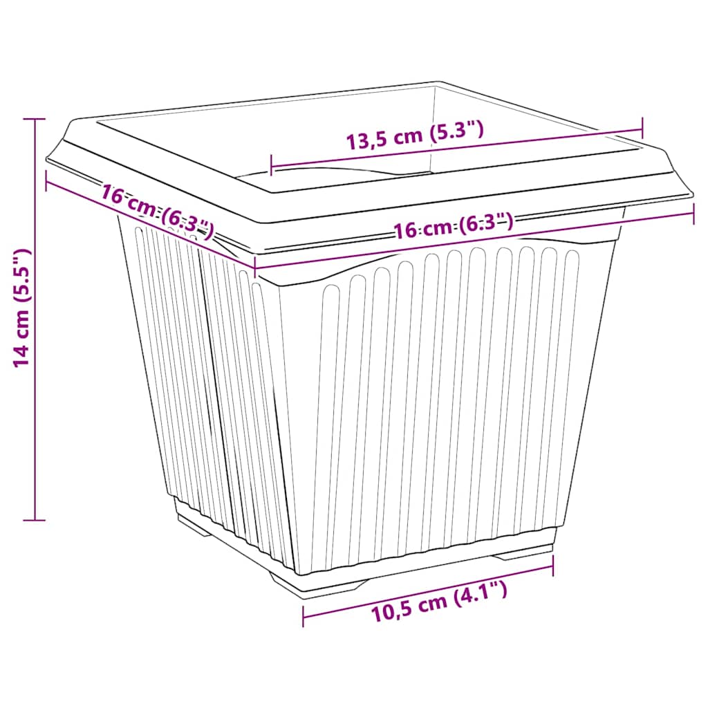 vidaXL Quadratischer Blumentopf 6 pcs Ziegelrot 16 x 16 x 14 cm
