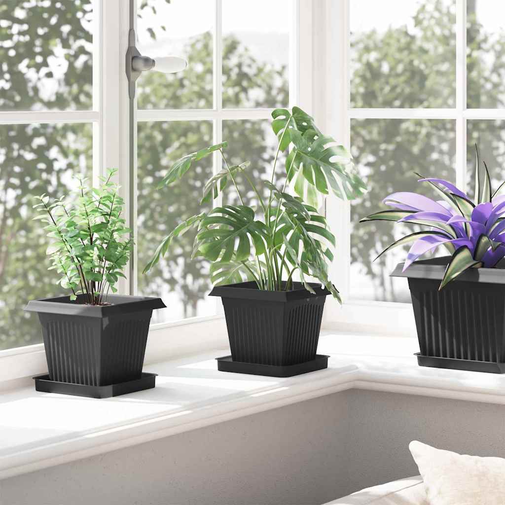 vidaXL Quadratischer Blumentopf 6 pcs Schwarz 16 x 16 x 14 cm