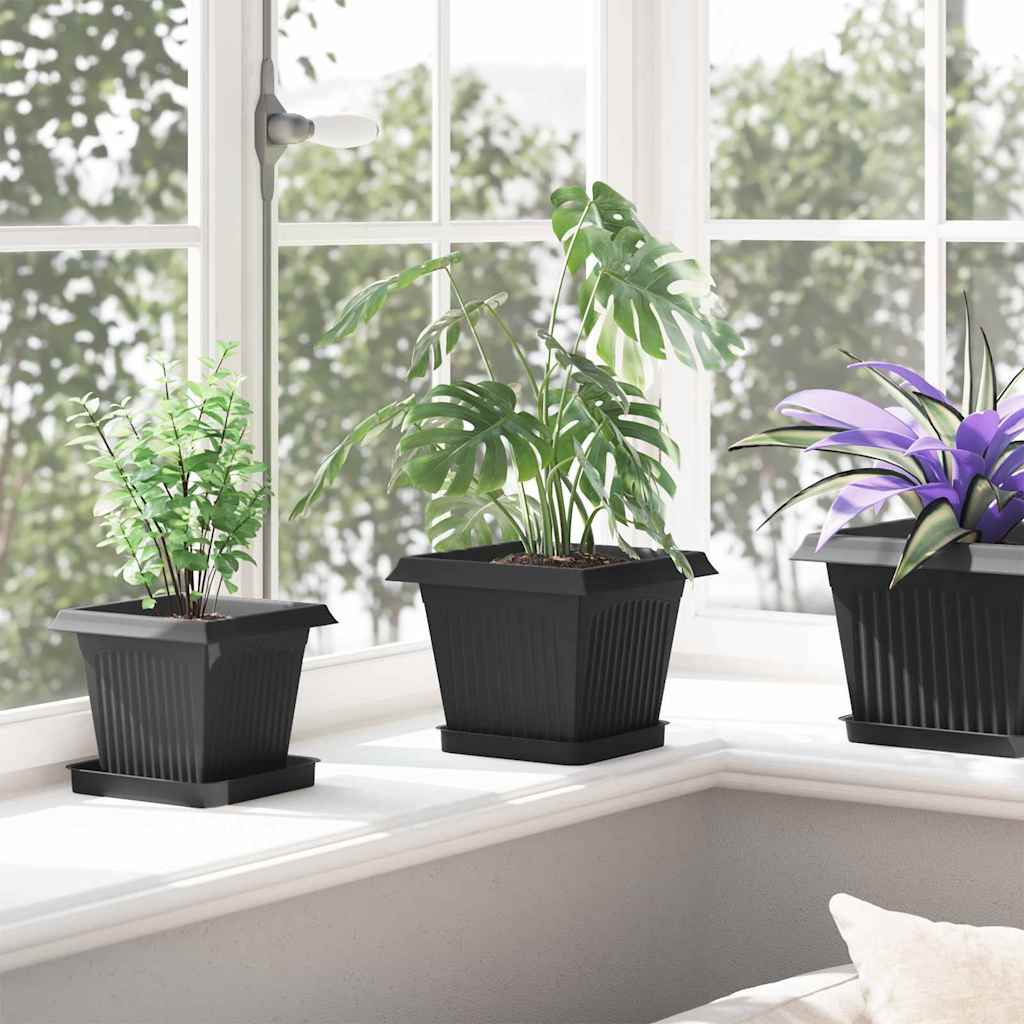 vidaXL Quadratischer Blumentopf 6 pcs Schwarz 20 x 20 x 16 cm