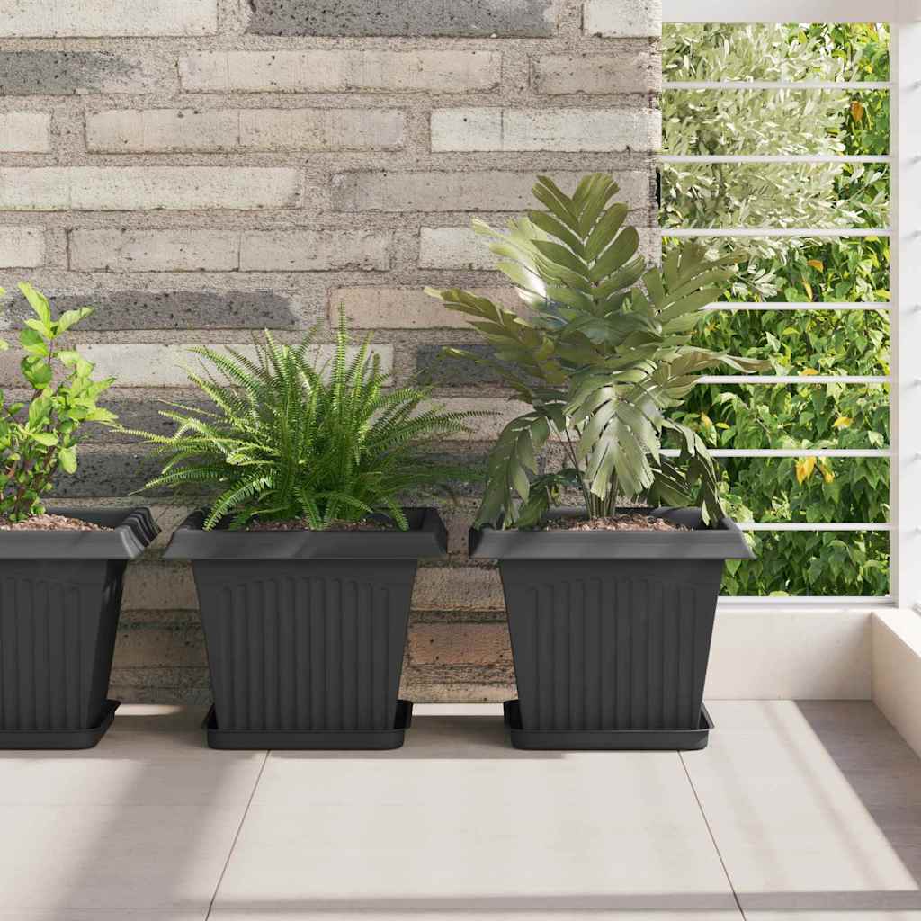 vidaXL Quadratischer Blumentopf 6 pcs Schwarz 28,5 x 28,5 x 22 cm