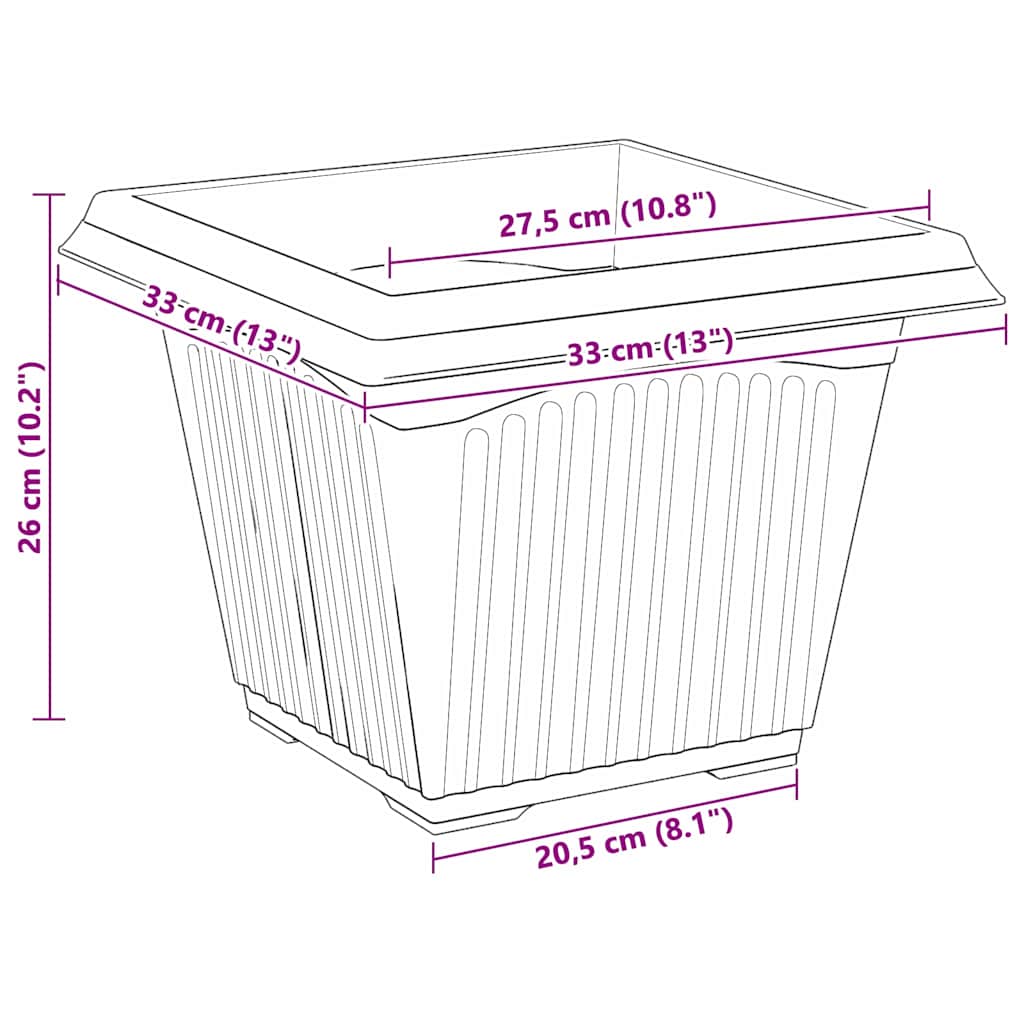 vidaXL Quadratischer Blumentopf 24 pcs Ziegelrot 33 x 33 x 26 cm